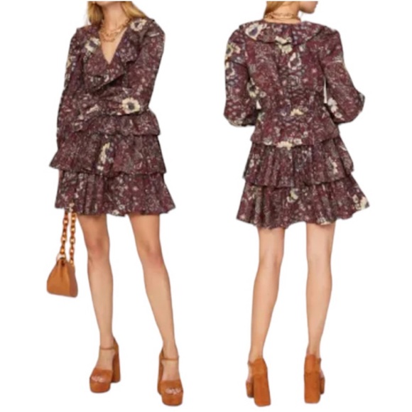 ULLA JOHNSON Lola Floral Cotton Ruffle Mini Dress NEW Heliotrope Size 8 - Picture 16 of 16